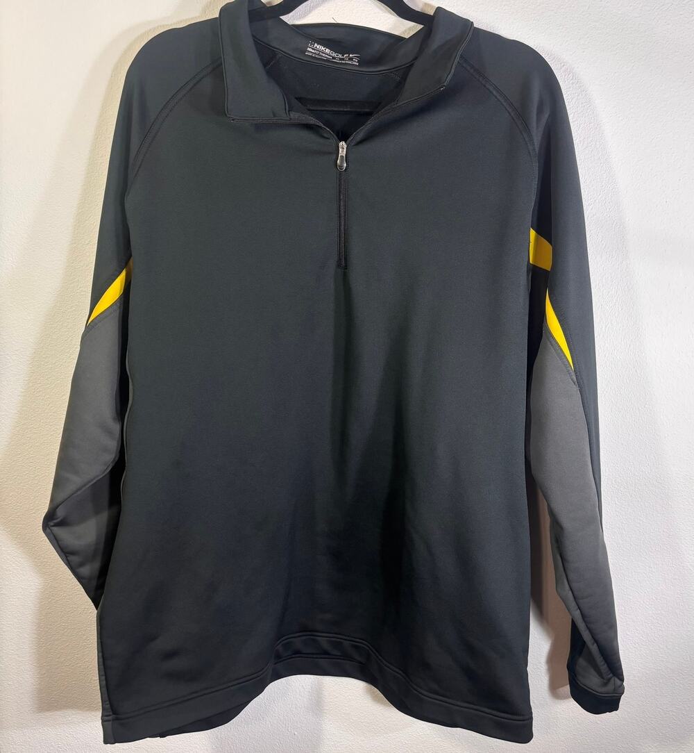 Nike Golf Therma Fit Black 1/4 Zip Pullover XL Yellow Stripe Athletic